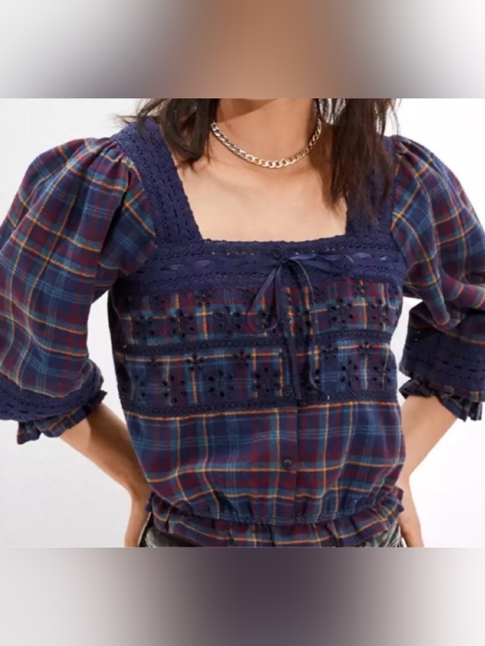 American Eagle Plaid Cropped Blouse